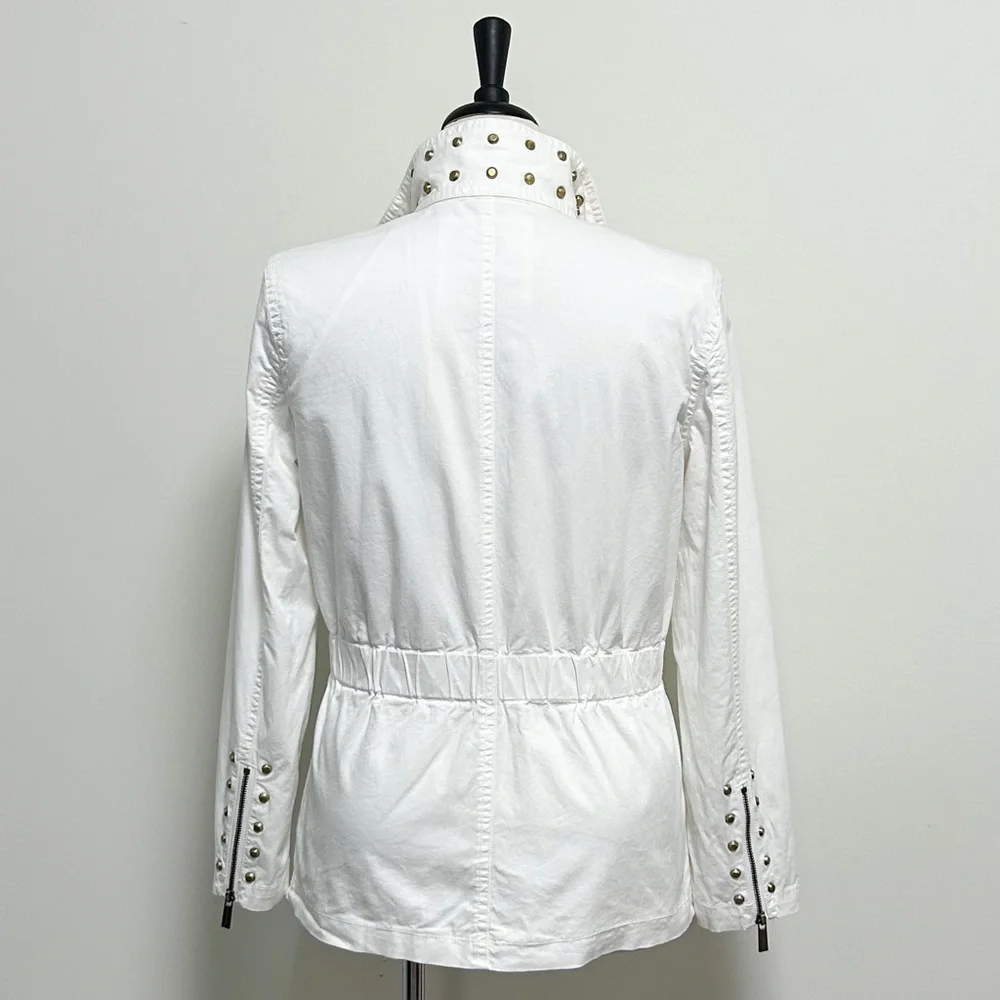 Michael Kors MK White Gold Tone Studded Zip Up Elastic Waistband Jacket Medium - Picture 7 of 12